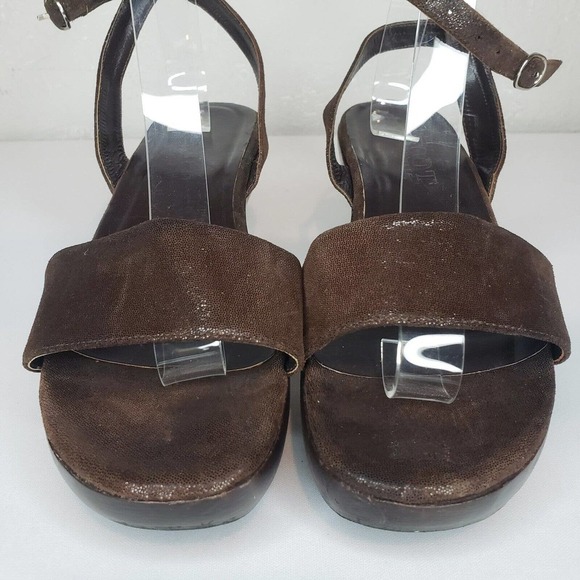 VERA PELLE Antique Japanese Wooden Shoes Asian Ankle Wrap Open Toe Sz 37 Brown - Picture 2 of 14
